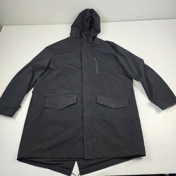 Michael Kors Coat Mens XL Black Hooded Parka Zip Snap Pockets Fishtail Hem MK - Picture 2 of 16